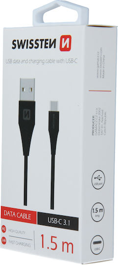 Swissten USB 3.1 Cable USB-C male - USB-A male Black 1.5m (SW71504401)