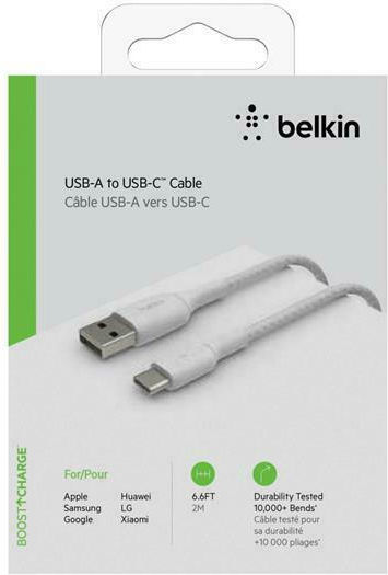 Belkin Braided USB 2.0 Cable USB-C Male - USB-A 15W White 2m CAB002BT2MWH