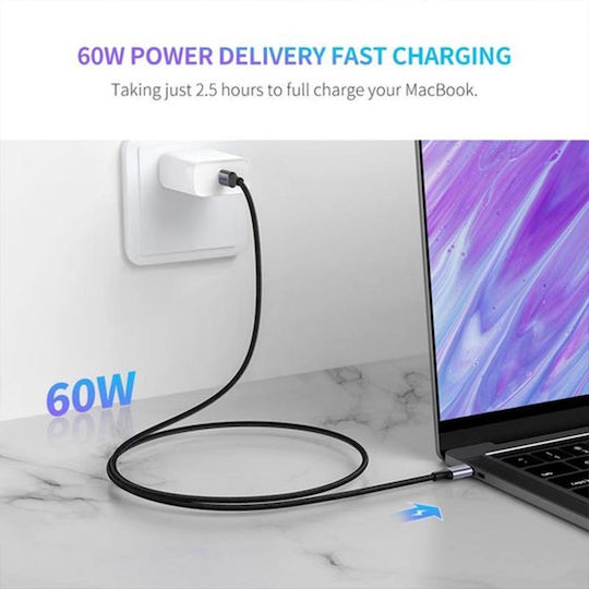 Ugreen US261 Braided USB 2.0 Cable USB-C male - USB-C 60W PD Μαύρο 1m 50150