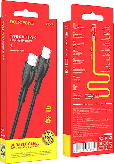 Borofone BX51 Triumph USB 2.0 Cable USB-C Male - USB-A 60W Black 1m 43930