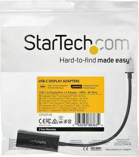 StarTech Μετατροπέας USB-C male σε DisplayPort female 1τμχ CDP2DP14B