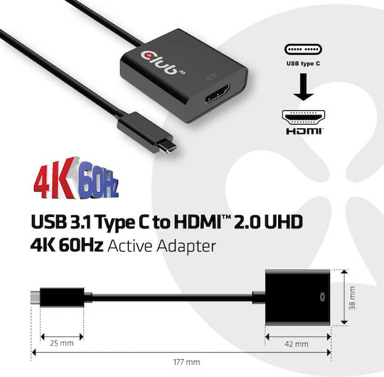 Club3D CAC-2504 Μετατροπέας USB-C male σε HDMI female 1τμχ