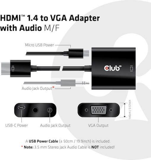 Club3D Μετατροπέας HDMI male σε VGA female 1τμχ CAC-1302