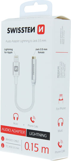 Swissten Μετατροπέας Lightning male σε 3.5mm female Ασημί 1τμχ 73501212