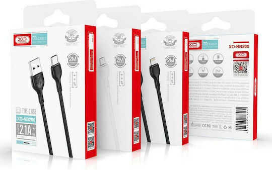 XO NB200 USB 2.0 Cable USB-C male - USB-A Λευκό 2m 16.005.0145