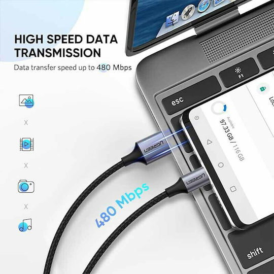 Ugreen US288 Braided USB 2.0 Cable USB-C male - USB-A 18W Μαύρο 3m 60408