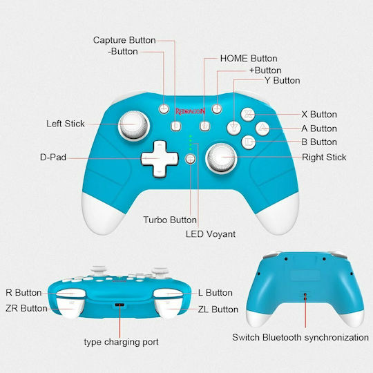 Redragon G815 Ασύρματο Gamepad για PC / Switch Μπλε