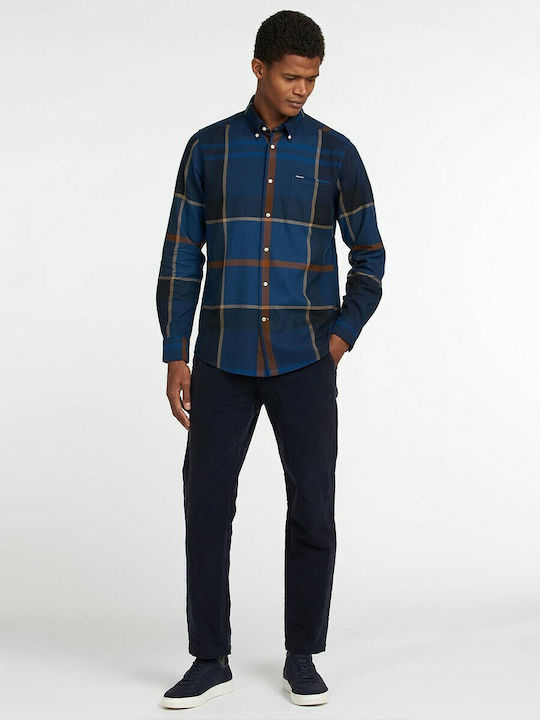 Dunoon Long-sleeved Cotton Shirt Checked Navy Blue
