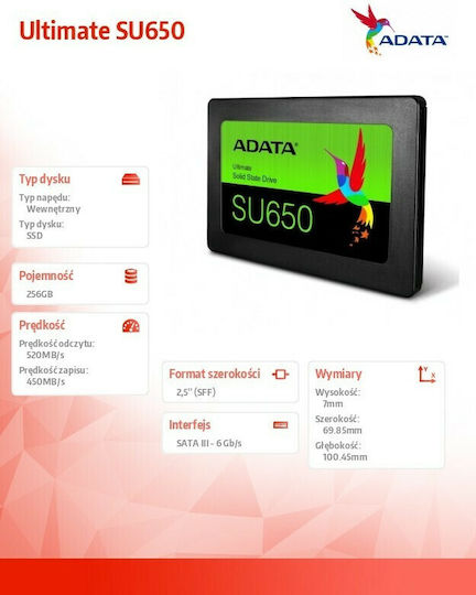 Adata Ultimate SU650 SSD 256GB 2.5'' Type with SATA III Connection ASU650SS-256GT-R