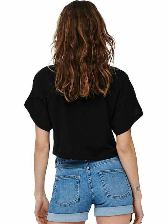 Only Women's Summer Crop Top Cotton Short Sleeve Black