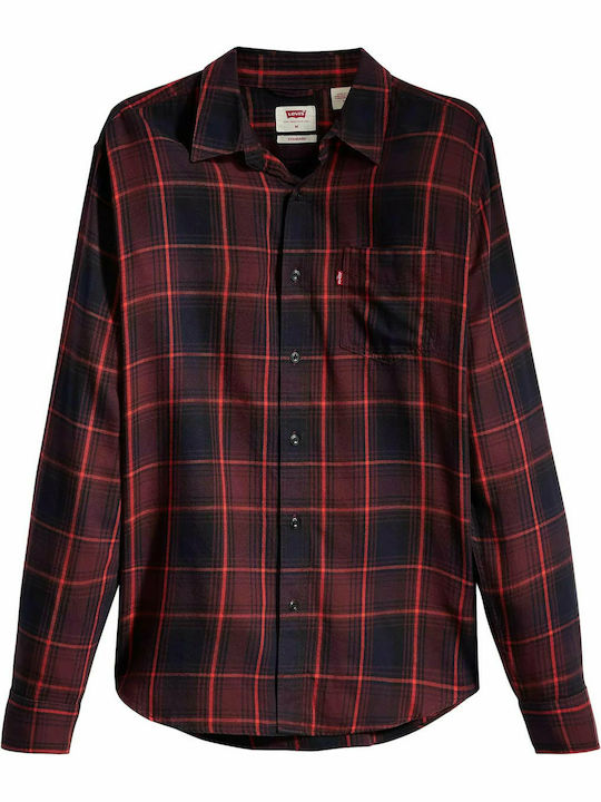 Sunset 1 Men's Checked Shirt with Long Sleeves Regular Fit Burgundy 85746-0031