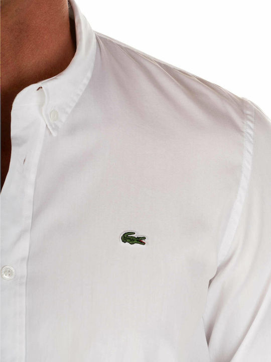 Long Sleeve Cotton Shirt Narrow Fit White