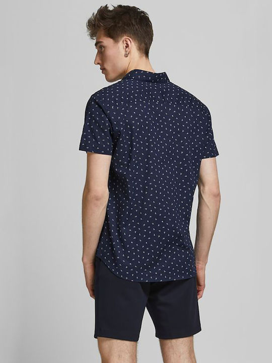 Jack & Jones Men's Shirt Short Sleeve Cotton Navy Blue