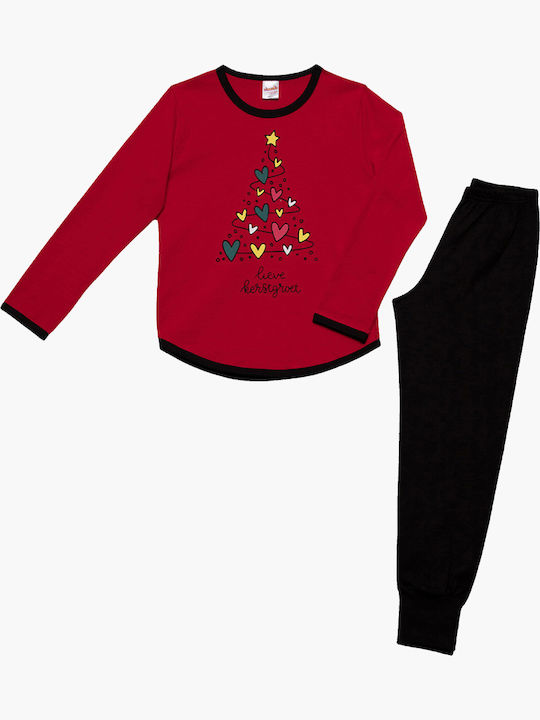 Minerva Kinder Schlafanzug Winterlich Rot Merry X Mas