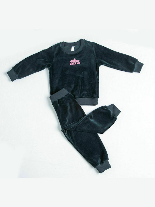 Dreams by Joyce Set Top & Bottom Kids Winter Velvet Pyjamas Navy Blue