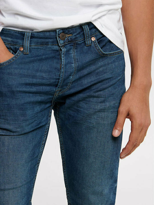 Ανδρικό Παντελόνι Τζιν με Slim Εφαρμογή Μπλε