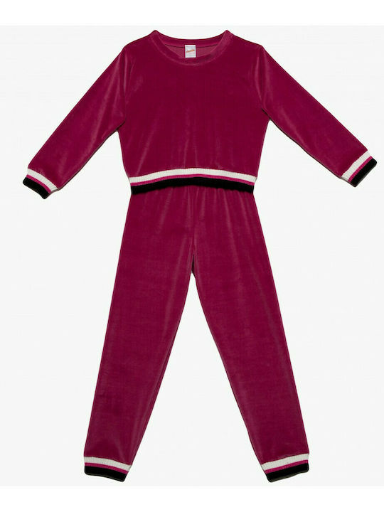 Minerva Set Top & Bottom Kids Winter Velvet Pyjamas Burgundy 61925-519