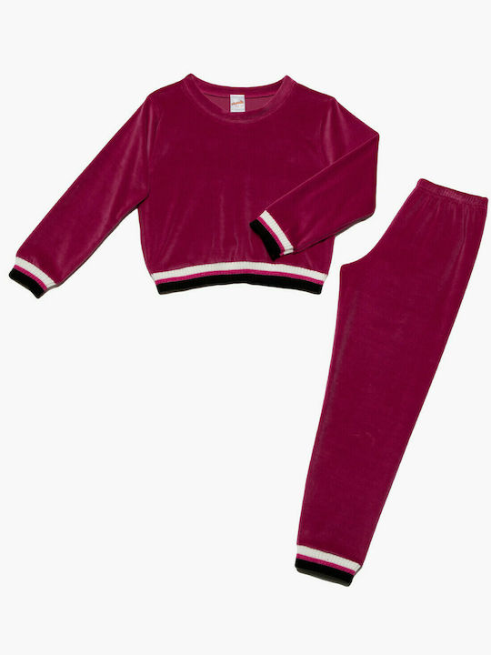 Minerva Set Top & Bottom Kids Winter Velvet Pyjamas Burgundy 61925-519