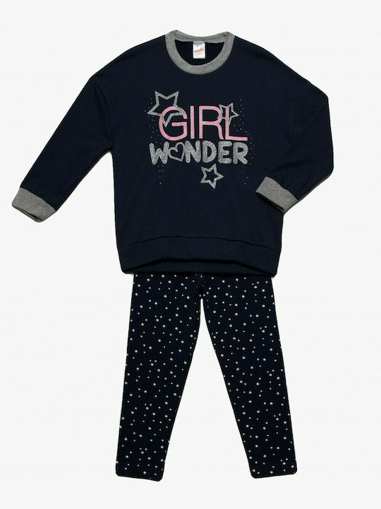 Minerva Set Top & Bottom Kids Winter Pyjamas Navy Blue