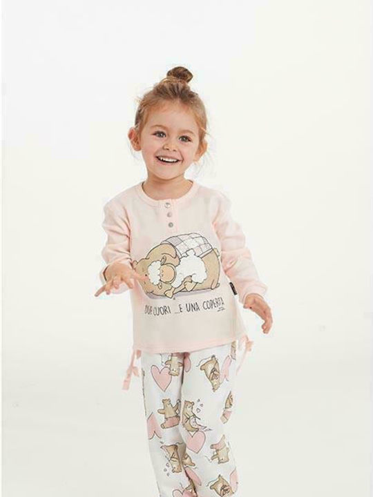 Happy People Set Top & Bottom Kids Winter Cotton Pyjamas Pink