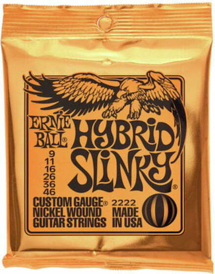 Ernie Ball Slinky Set of Nickel Wound Electric Guitar Strings 9 - 46" Hybrid