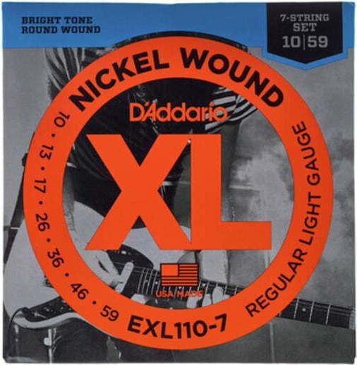 Daddario Set of Nickel Wound Strings for Electric Guitar XL Nickel Regular Light 7-String 10 - 59"