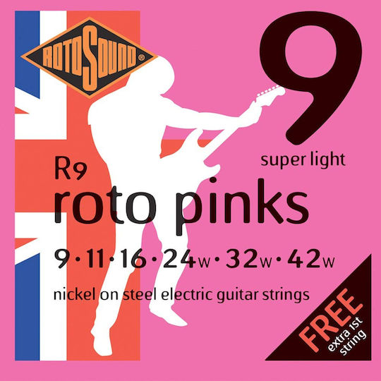 Rotosound Set of Nickel Plated Steel Strings for Electric Guitar Roto Pinks - Super Light 9 - 46"