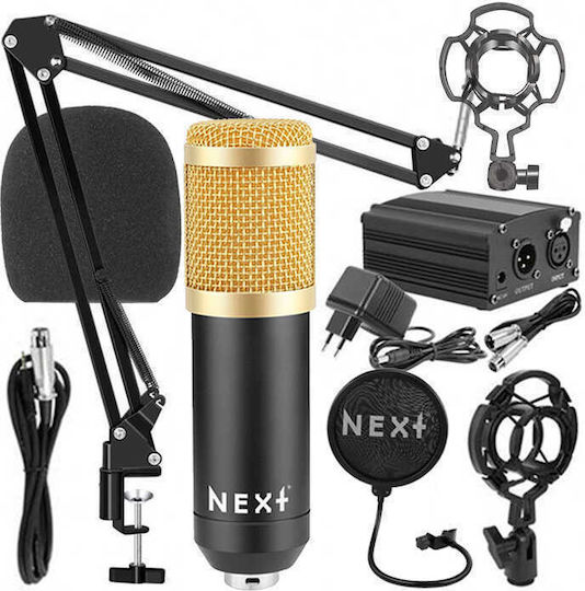Next Phantom Power Kit Set Condenser Microphone Shock Mounted for Vocals in Gold Color