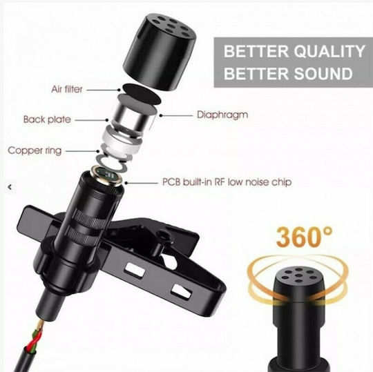 GL-119 Кондензатор (Малка диафрагма) Микрофон 3.5mm Πέτου, Clip On за Камера в Черен Цвят