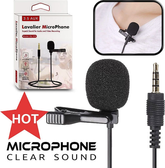 GL-119 Кондензатор (Малка диафрагма) Микрофон 3.5mm Πέτου, Clip On за Камера в Черен Цвят