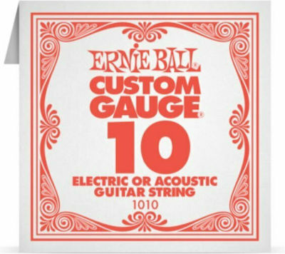 Ernie Ball Single Steel String for Acoustic Guitar / Electric Guitar Custom Gauge Plain .010"