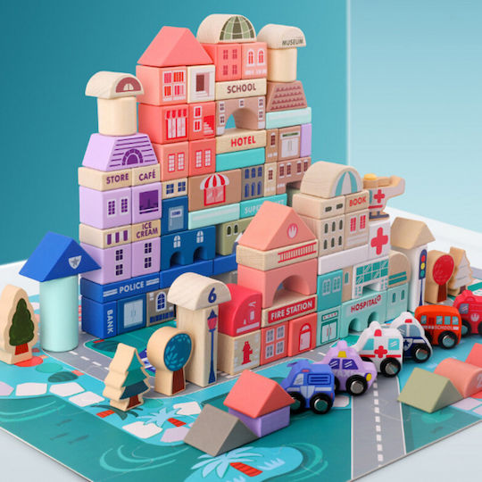 Ecotoys Wooden Building Blocks City For 3+ Years 115 Pieces
