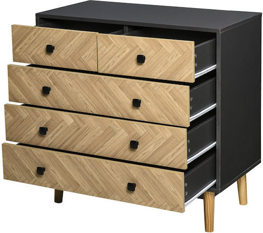 Wooden Chest of Drawers for Bedroom with 5 Drawers Natural Grey 80x40x80cm