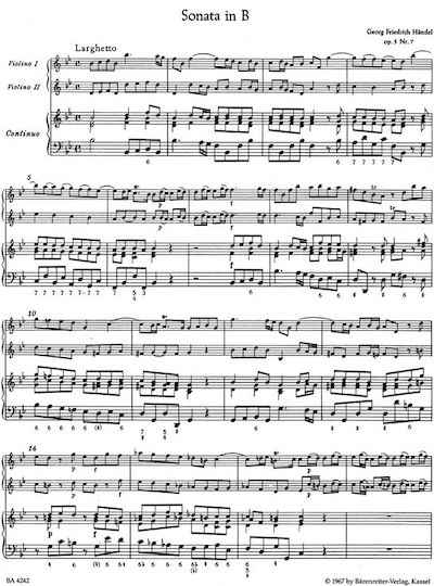 Barenreiter Handel - Two Trio Sonatas For 2 Violins & Basso Continuo за Цигулка / Бас