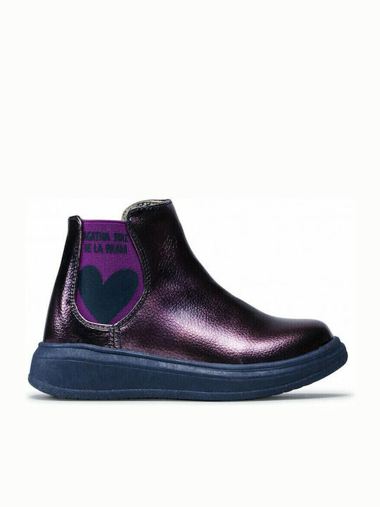 Anatomical Leather Kids Boots with Zipper Navy Blue