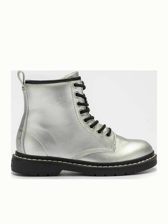 Sofia Anatomical Leather Kids Boots with Zipper Silver
