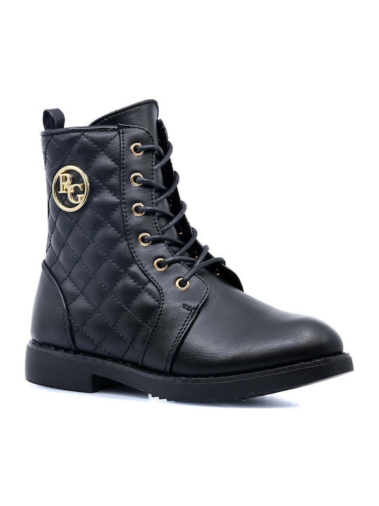 Lederne Kinderstiefel mit Schnürsenkeln Schwarz