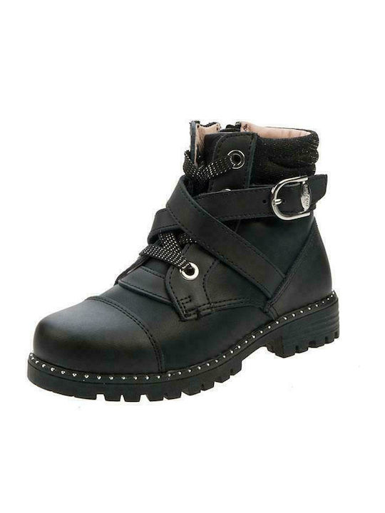 Biker Anatomisch Leder Kinderstiefel mit Reissverschluss Schwarz