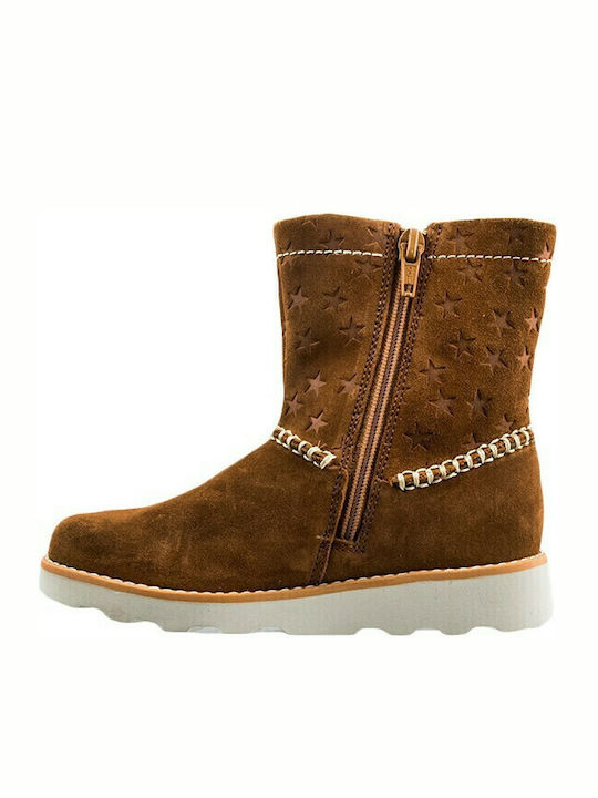 Crown Piper K Suede Kids Boots with Zipper Brown