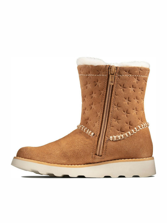 Crown Piper K Suede Kids Boots with Zipper Brown
