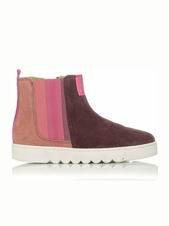 Anatomical Leather Kids Boots with Zipper Fuchsia