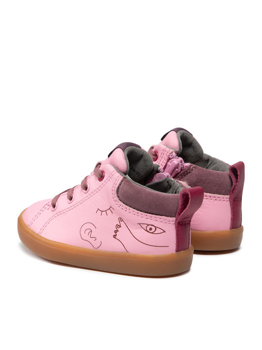 Kids Leather Boots with Lace Pink