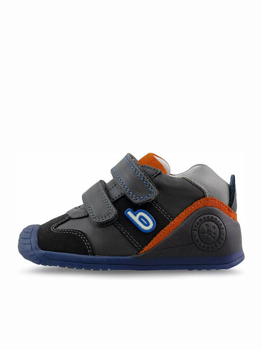 Anatomisch Lederne Kinderstiefeletten mit Klettverschluss Gray