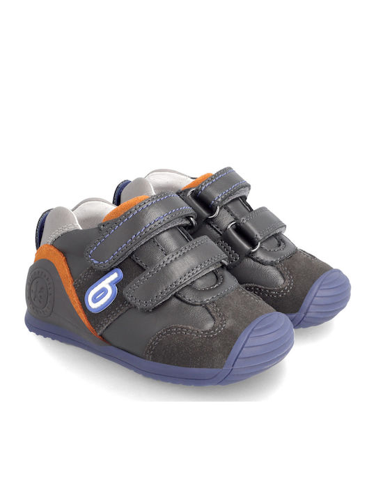 Anatomisch Lederne Kinderstiefeletten mit Klettverschluss Gray