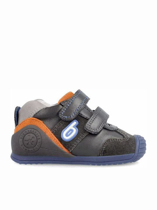 Anatomisch Lederne Kinderstiefeletten mit Klettverschluss Gray
