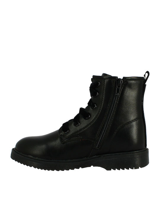 Alexis Leather Kids Boots with Zipper Black