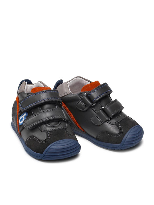 Anatomisch Lederne Kinderstiefeletten mit Klettverschluss Gray