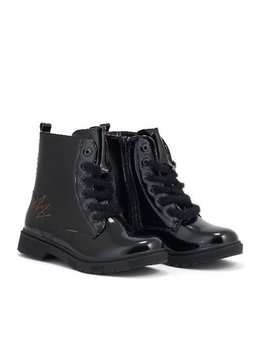 Kinderstiefel aus Lackleder mit Reißverschluss Schwarz