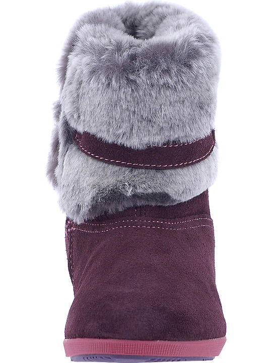 Suede Kids Boots with Zipper Burgundy