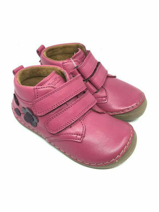 Anatomisch Lederne Kinderstiefeletten mit Klettverschluss Fuchsie